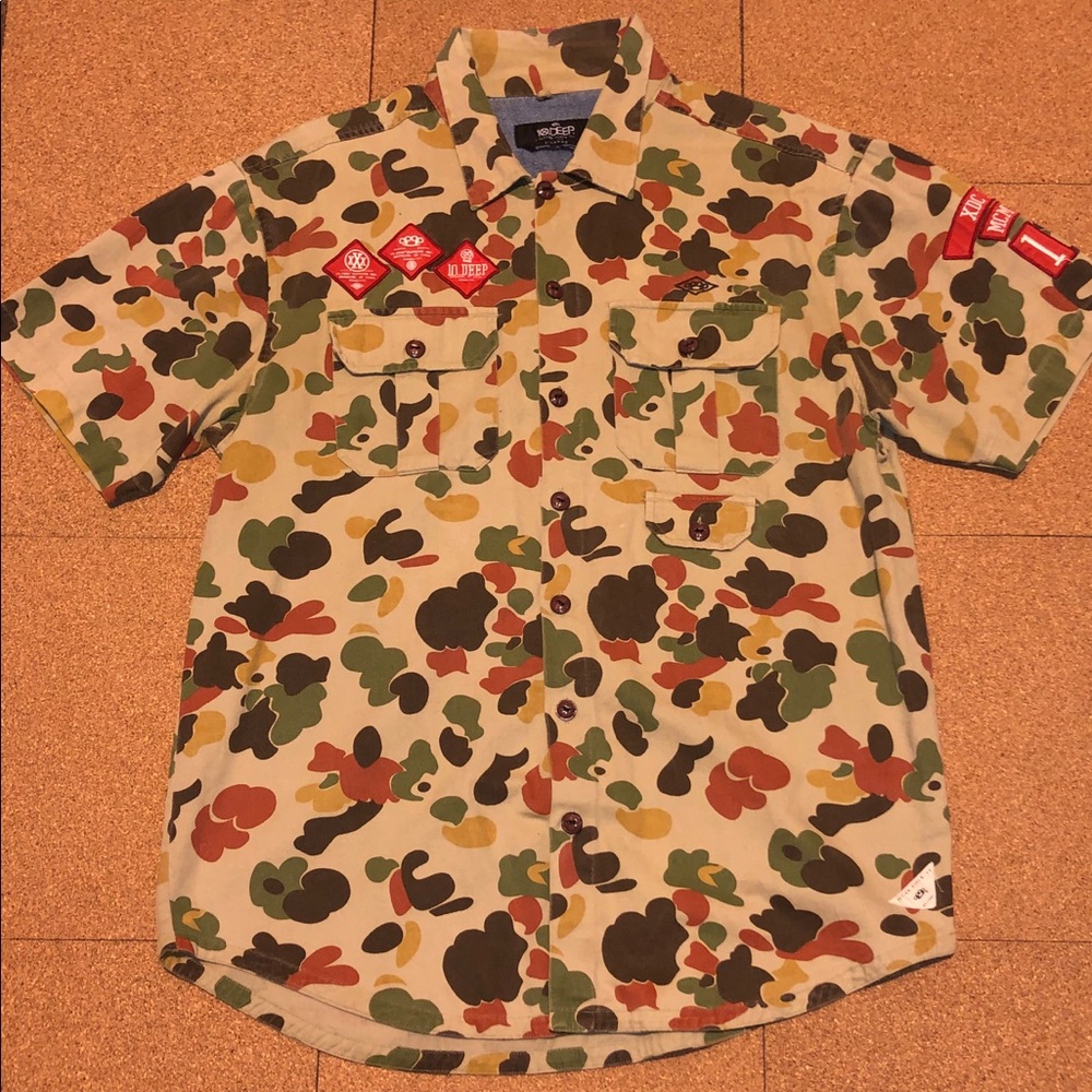 10 Deep Duck Camo Button Up Short Sleeve Shirt